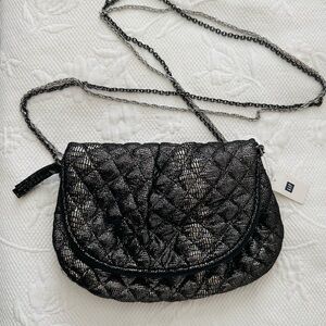 GAP Black Metallic Quilted Crossbody Bag with Chain Straps NWT